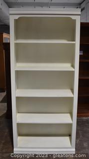 Five Shelf White Wooden Bookcase 